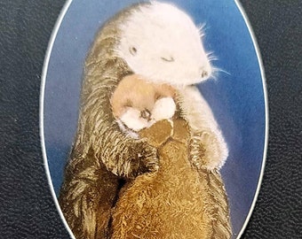 Sea otter sticker, water bottle sticker, cute otters, mama and baby sea otters