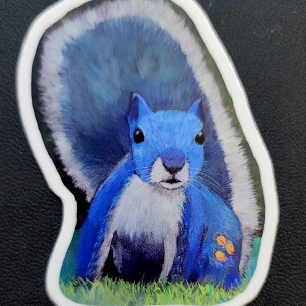 Blue squirrel sticker, water bottle sticker