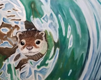 Otter Art Print, Cute Otter Art Print, Swimming Otter Art Print, Giclee Pastel Print