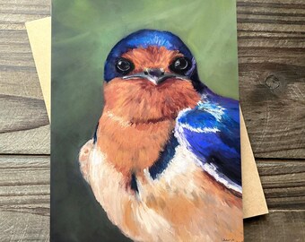 Barn Swallow Greeting Card, Photo Greeting Card, Blank Notecard with Kfaft Envelope, Birder Gift,  Wildlife Art Card