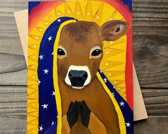 Cow Art Card, Card from Original Art, Blank Greeting Card, Notecard with Envelope, Animal Art