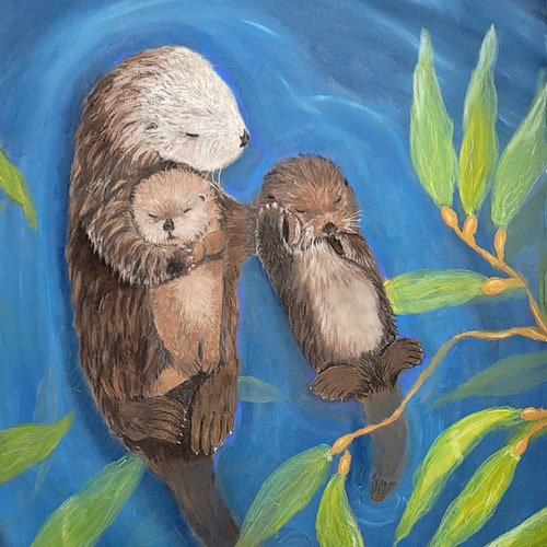 Sea Otter Art Print Cute Otter Art Print Sea Otter Mom and - Etsy