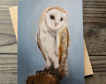 Barn Owl Greeting Card, Wildlife Art Card, Blank Note Cardwith Kraft Envelope, Bird Lover Gift, Nature Inspired Card