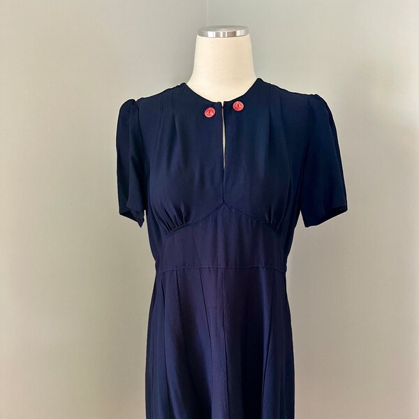 1940s Navy Rayon Dress