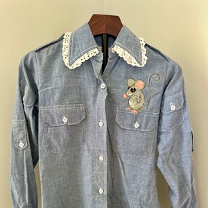 Vtg Painted Chambray Button Down