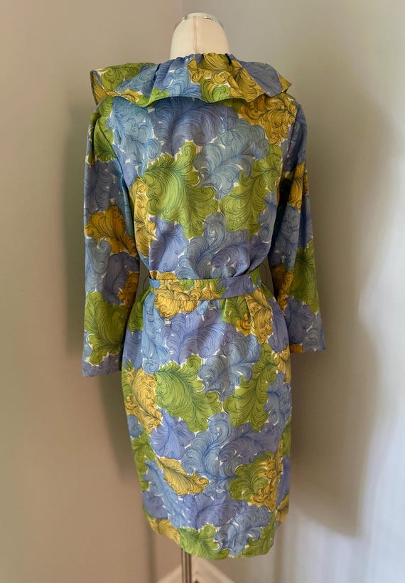 Vtg Ruffle Collar Feather Print Dress View 5