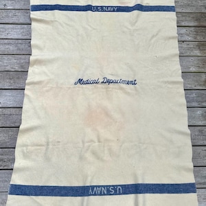 Vintage 40s US Navy Wool Medical Blanket / 1940s WW2 WWII US
