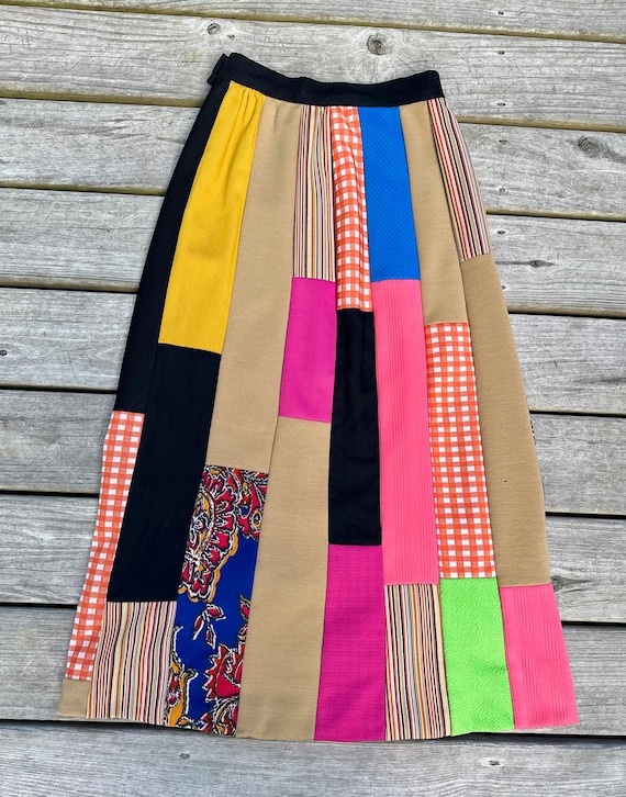 Vtg Colorful Patchwork Polyester Skirt - image 3