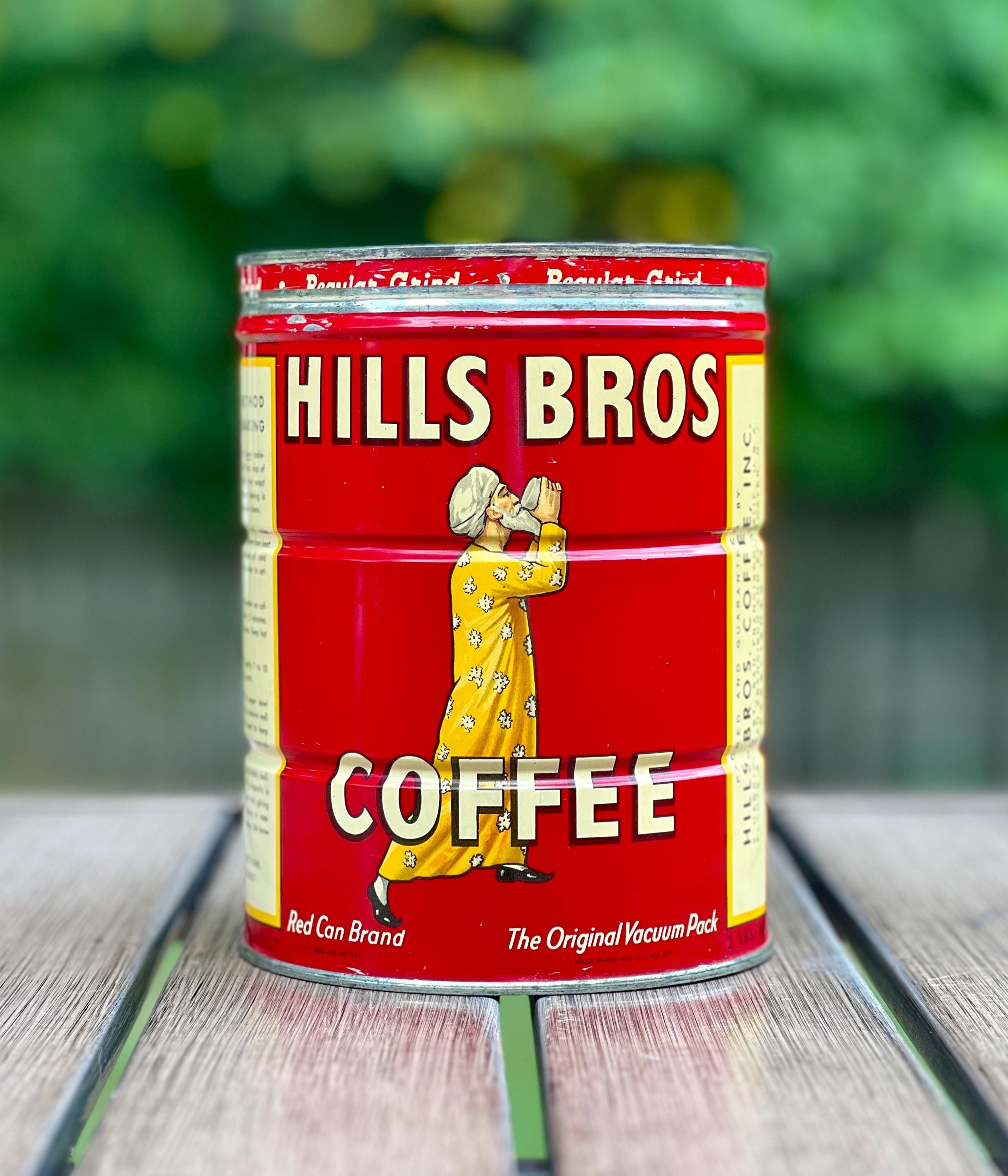 1930s Hills Bros Coffee Tin Can Regular Grind 2 LB Can Home Decor