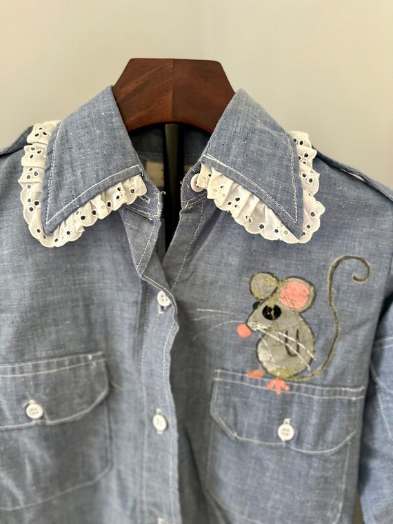 Vtg Painted Chambray Button Down - image 2
