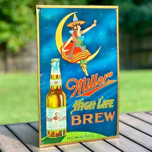 Original Miller High Life BREW Prohibition Era Tin Over Carboard