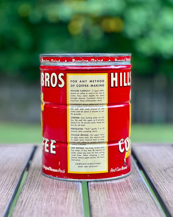 1930s Hills Bros Coffee Tin Can Regular Grind 2 LB Can Home Decor