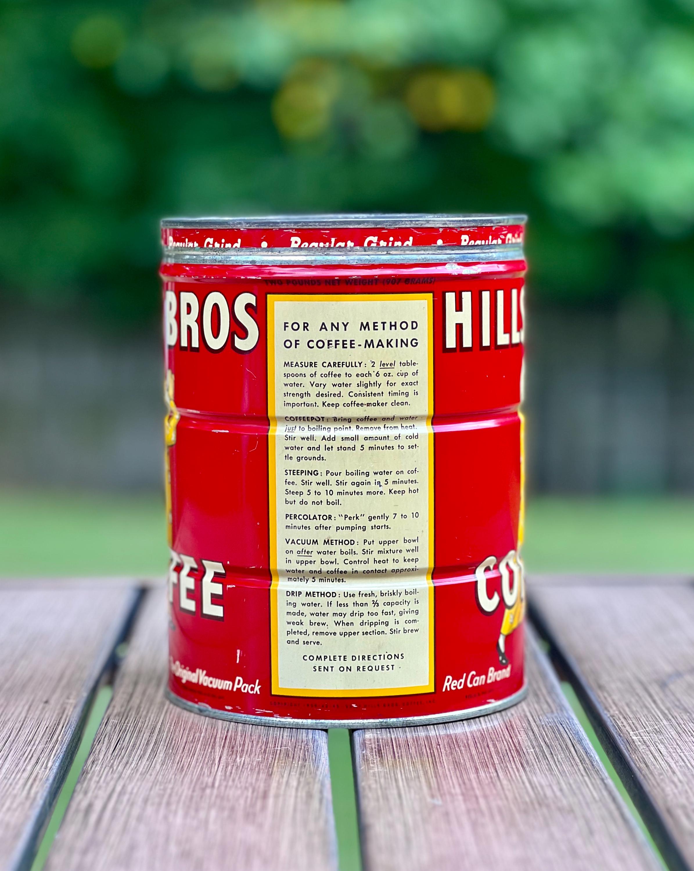 1930s Hills Bros Coffee Tin Can Regular Grind 2 LB Can Home Decor