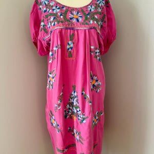 Vtg Embroidered Pink Mumu Style Dress