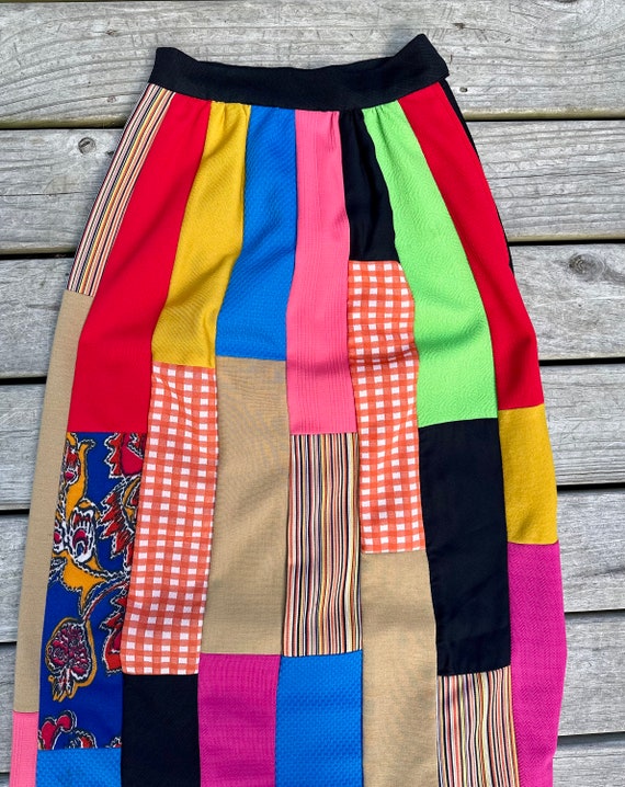 Vtg Colorful Patchwork Polyester Skirt - image 2
