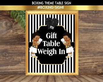 Boxing Theme Gift Table Sign, Black and Gold Boxing Theme Table Sign, Sports Theme Table Sign, Digital File