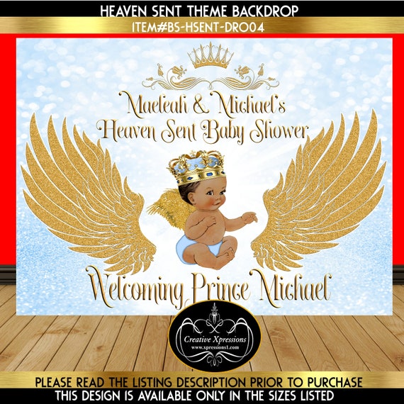 Heaven Sent Baby Shower Backdrop Blue And Gold Heaven Sent Etsy