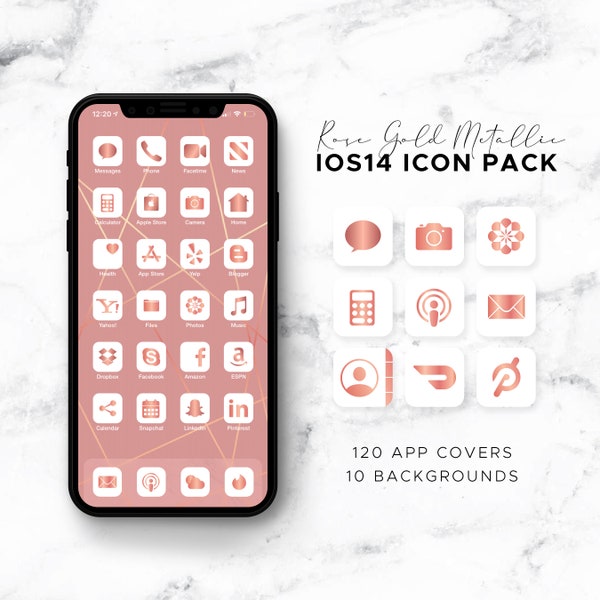 covers app on iphone Rose Gold Metallic on White iOS14 Icon Theme Pack, iOS14 Icons Bundle, IOS Themes, Rose Gold Icons iPhone