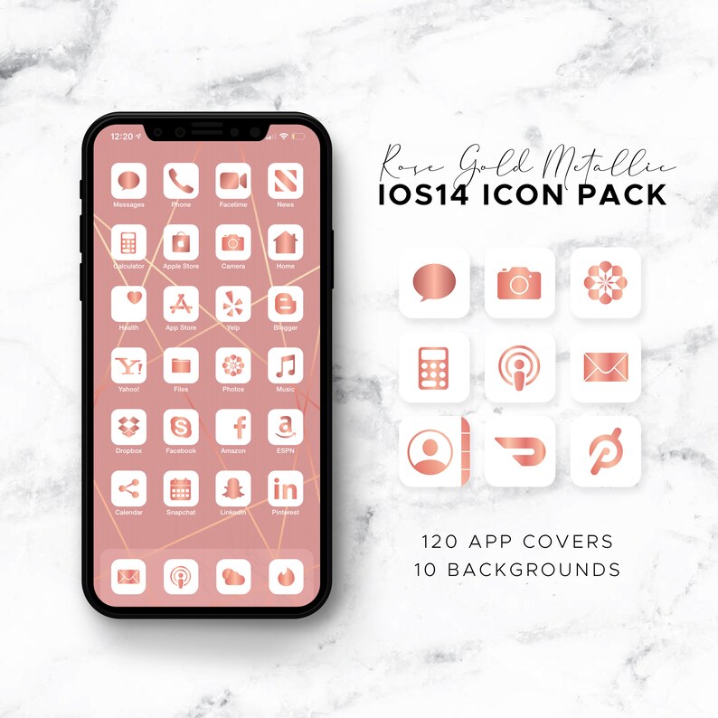 Rose Gold Metallic on White Ios14 Icon Theme Pack Ios14 Icons Etsy