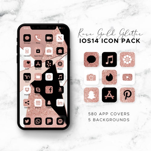 Rose Gold Glitter Ios14 Icon Theme Pack Ios14 Icons Bundle Etsy