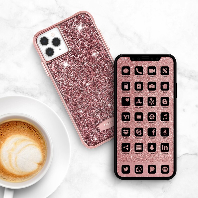 Rose Gold Glitter Ios14 Icon Theme Pack Ios14 Icons Bundle Etsy