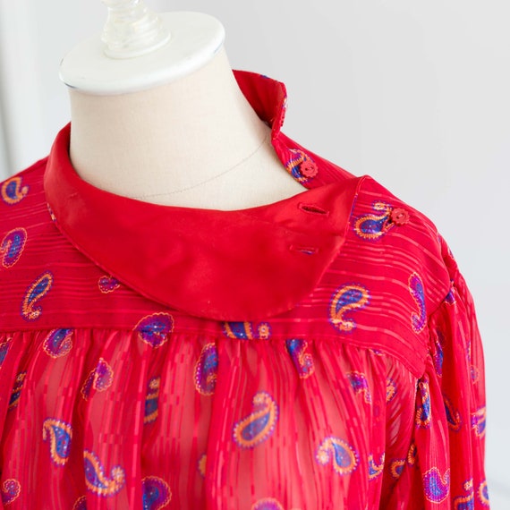 1970's LANVIN Paris New York Paisley Red Shirtdre… - image 6