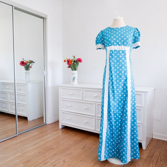blue dress jewellery combination Long A-Line Prom Dress with Empire Waist PromGirl