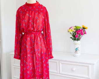 1970's LANVIN Paris New York Paisley Red Shirtdress