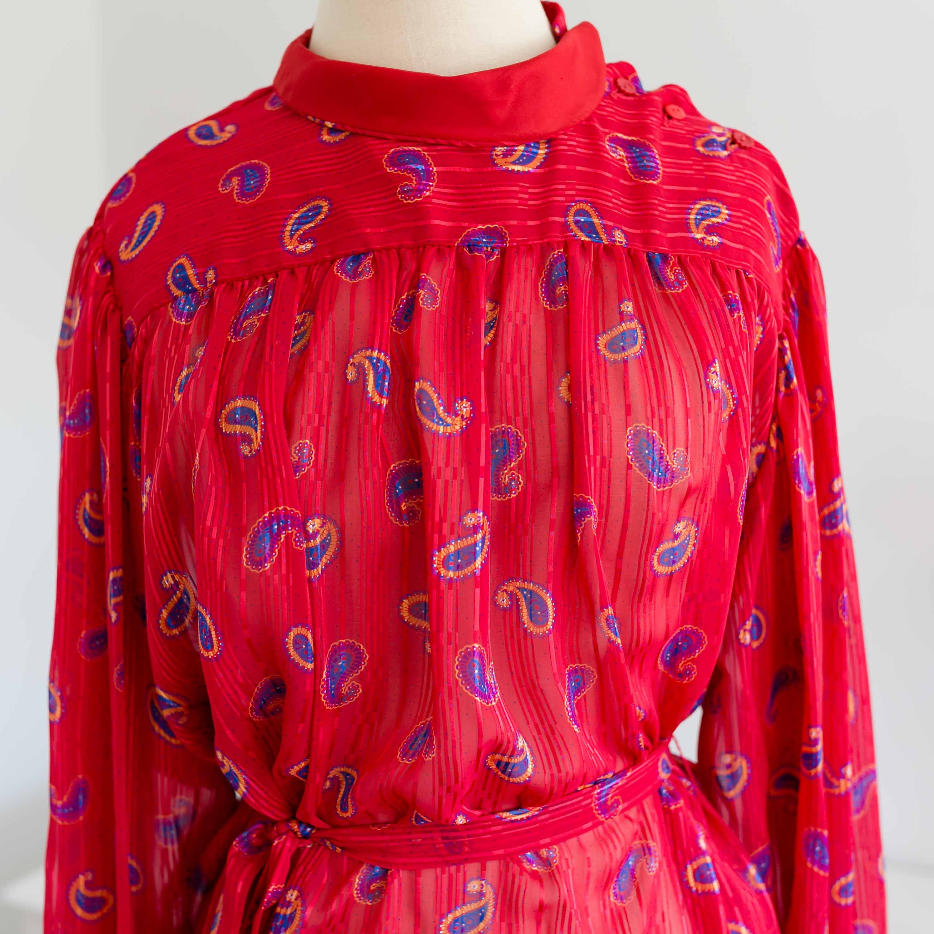 1970's LANVIN Paris New York Paisley Red Shirtdress - Etsy