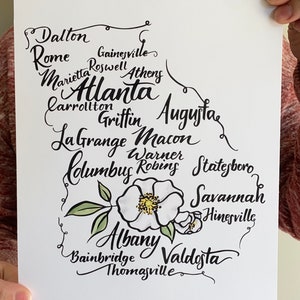 Georgia Cities Print | watercolor state flower