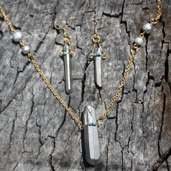 Wearable Tech Bead and Crystal Earring/Necklace Set, Upcycled/Recycled Resistor and crystal, Handmade Electronic Jewelry, Gift for Engineer