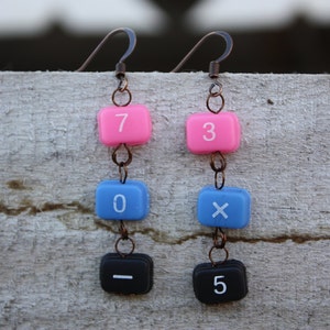 Math earrings, Upcycled/Recycled Calculator Key Earrings, Handmade Electronic Jewelry, Wearable Tech, Gift for her, Tech Earrings