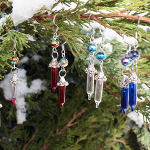 Christmas Bulb Earrings, Holiday Dangle Earrings, Christmas Tree Earrings, Ornament Earrings, Stocking Stuffer, Upcycled/Recycled
