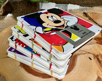 Quaderno floppy disk Disney da 3,5 pollici rilegato a mano, diario o album da disegno con ricamo copto