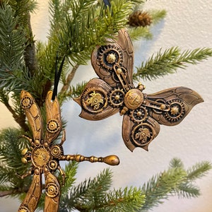 Copper Steampunk Ornament Dragonfly Industrial Gears Halloween Christmas tree ornaments