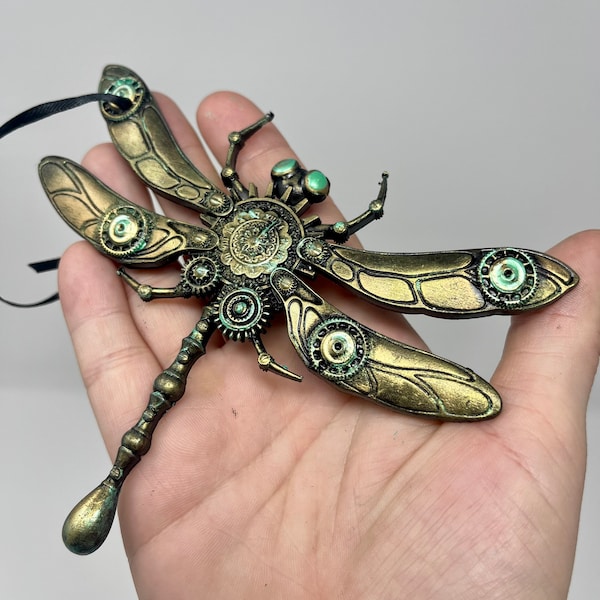Steampunk Ornament large Dragonfly RESIN Industrial Gears Halloween Christmas tree ornaments