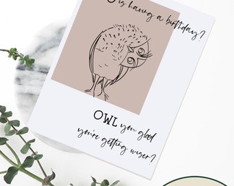 Funny owl birthday card | HOO is having a birthday | pun | blank inside | handmade