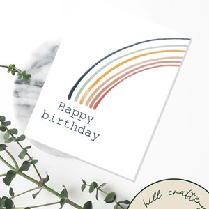 Tarjeta de cumpleaños mínima, minimalista, arco iris moderno, tarjeta arco iris, tarjeta abstracta moderna, feliz cumpleaños, tarjeta de cumpleaños, para él, para ella