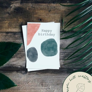 Carte d’anniversaire minimale, minimaliste, formes géométriques, aquarelle, carte abstraite moderne, joyeux anniversaire, carte d’anniversaire, pour lui, pour elle