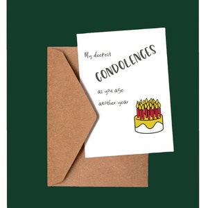 Drôle de carte d’anniversaire | condoléances pour les | d’âge gâteau l bougies | blanc à l’intérieur | fait main