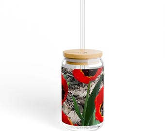 Red Tulips Photo, Sipper Glass, 16oz
