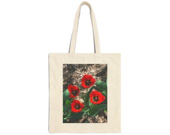 Red Tulips Photograph Tote Bag | Floral Spring Garden Print