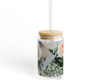Blush Rose Bouquet, Sipper Glass, 16oz