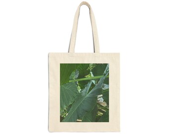 Tropical Green Leaves , Cotton Canvas Tote Bag