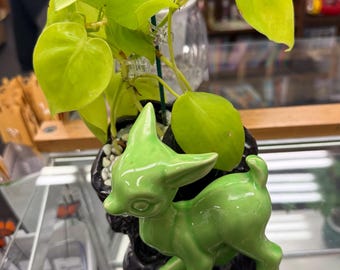 Neon Pathos in,Antique MCM Shawnee USA Pottery Deer Planter Black & Green