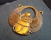 1 or BULK 5 Large Antique Gold or Silver Tone Egyptian Scarab Connector Pendant