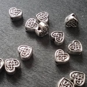 20 or 100 Celtic Knot Heart Beads 7mm Antique Silver Tone
