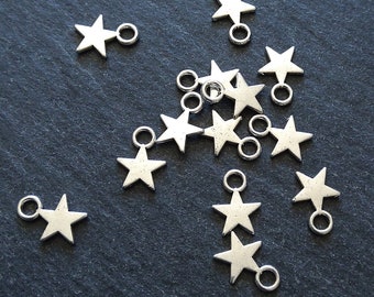 40 or 200 Small Star Charms Antique Silver Tone 11x8mm