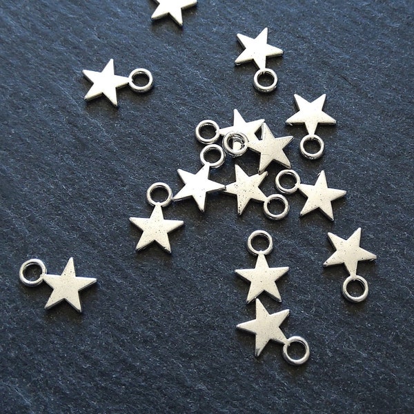 40 or 200 Small Star Charms Antique Silver Tone 11x8mm