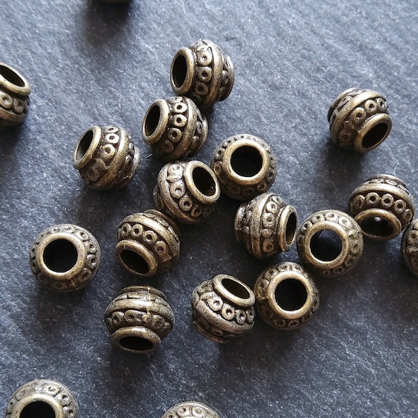 10 or 50 Barrel Lantern 9mm Antique Bronze Tone Spacer Beads 9x7mm. Large 4mm Hole